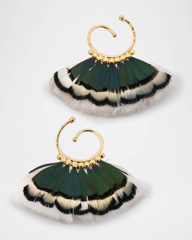 Buzios Mini Feather Fan Hoop Earrings
